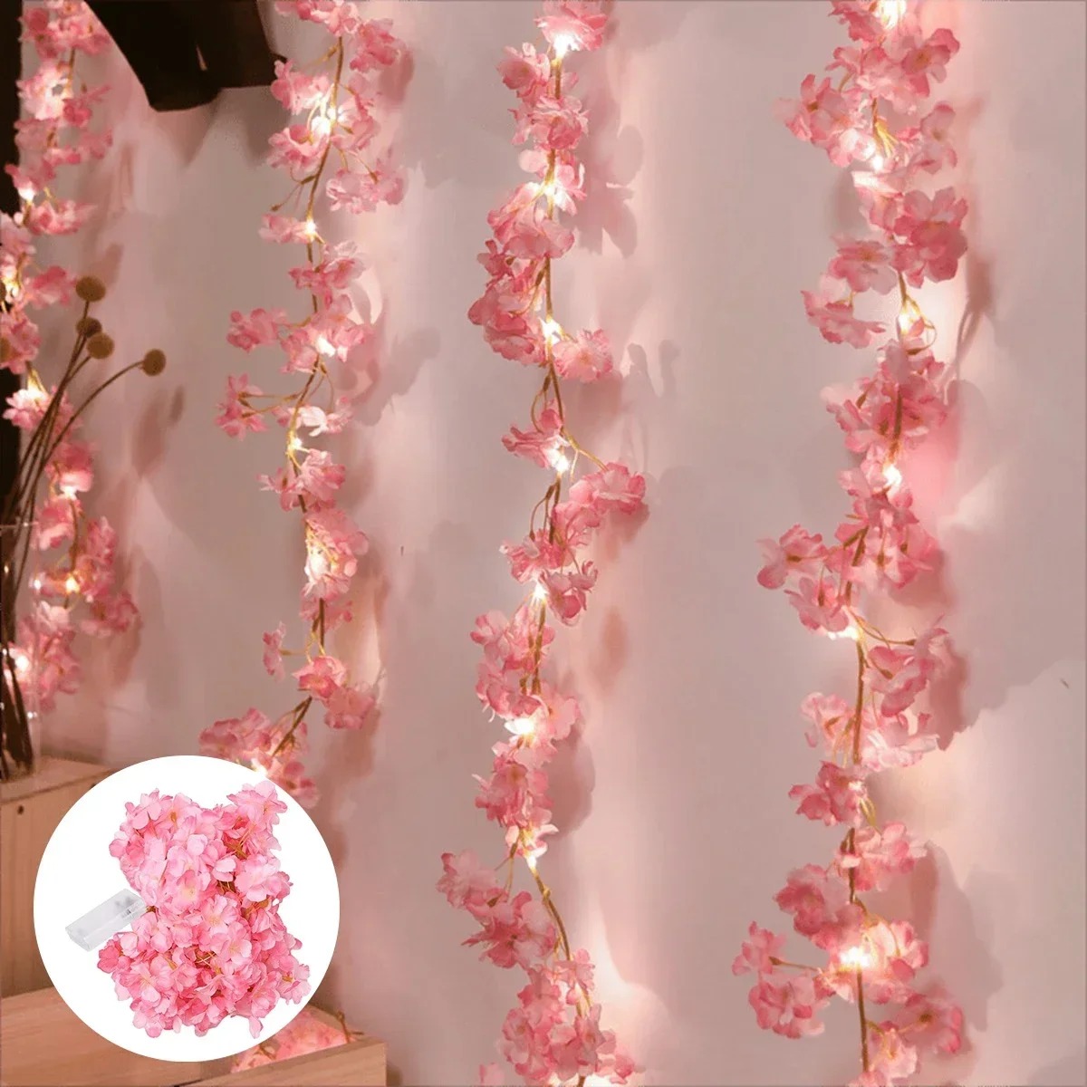 Gardening Tools Pink - 180CM Roze Kunstbloemen LED Lamp Wijnstok